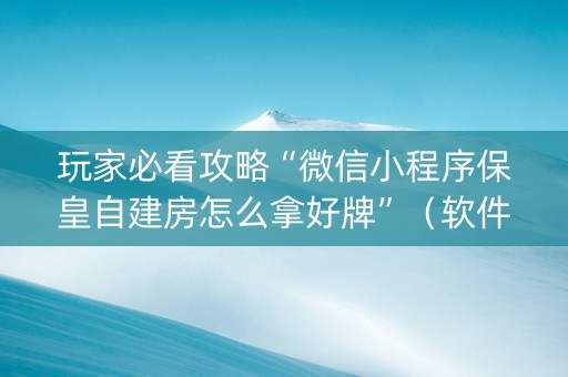 玩家必看攻略“微信小程序保皇自建房怎么拿好牌”（软件出售)