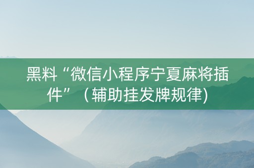 黑料“微信小程序宁夏麻将插件”（辅助挂发牌规律)