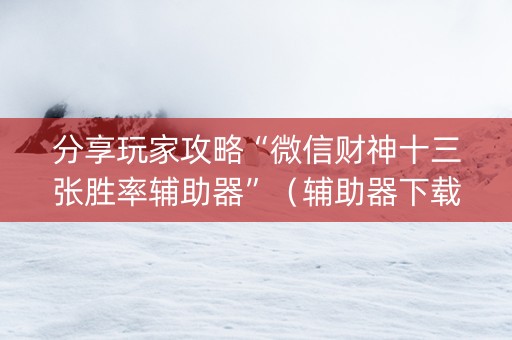 分享玩家攻略“微信财神十三张胜率辅助器”（辅助器下载)