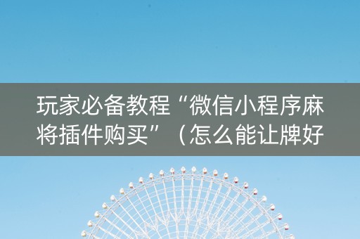 玩家必备教程“微信小程序麻将插件购买”（怎么能让牌好一点)