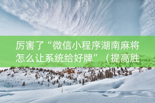 厉害了“微信小程序湖南麻将怎么让系统给好牌”（提高胜率软件)
