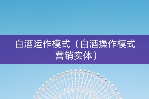 白酒运作模式（白酒操作模式 营销实体）