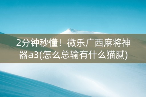 2分钟秒懂！微乐广西麻将神器a3(怎么总输有什么猫腻)